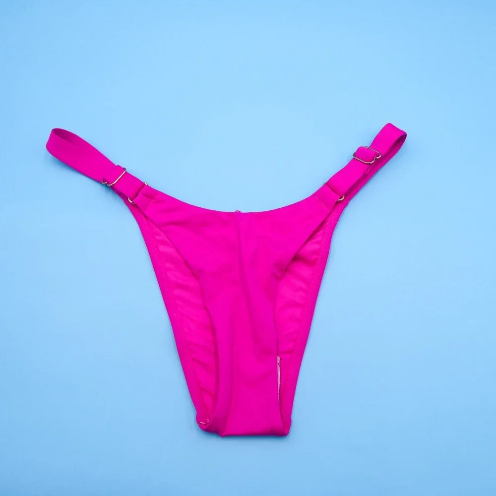 Victorias Secret Large Pink Adjustable Straps Thong Bikini Bottom Swimwear Beach